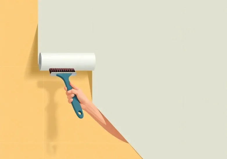 Pose de papier peint, rouleau et brosse à maroufler